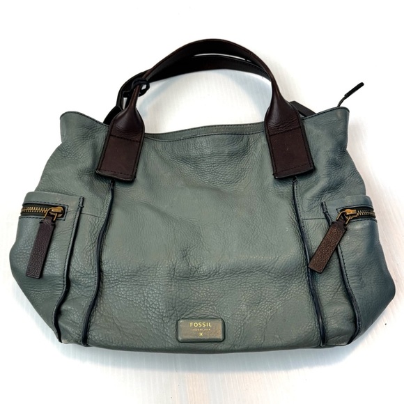 Fossil Emerson Teal and Brown Leather tote Bag - Picture 1 of 16